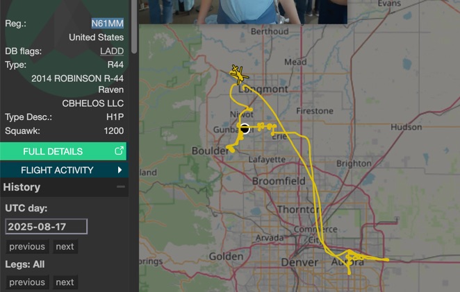 Helicoptor flight path and info
